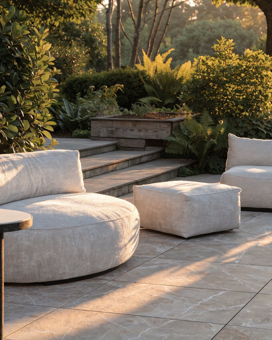 Loungeterras met grootformaat tegels